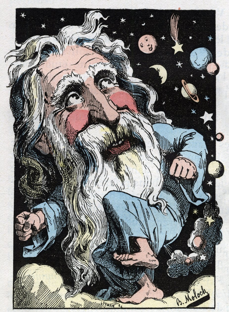 Allegoria di Dio in "The Trombinoscope" di Touchatout, caricatura di B. Moloch del 1882. Collezione privata. da Moloch
