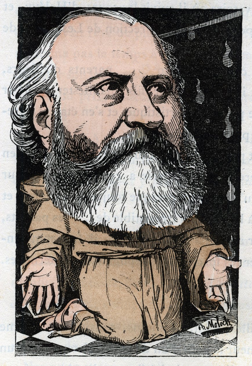 Ritratto di Charles Gounod (1818-1893), compositore francese in “Le Trombinoscope” di Touchatout, caricatura di B. Moloch del 1882 (1849-1909). Collezione privata da Moloch