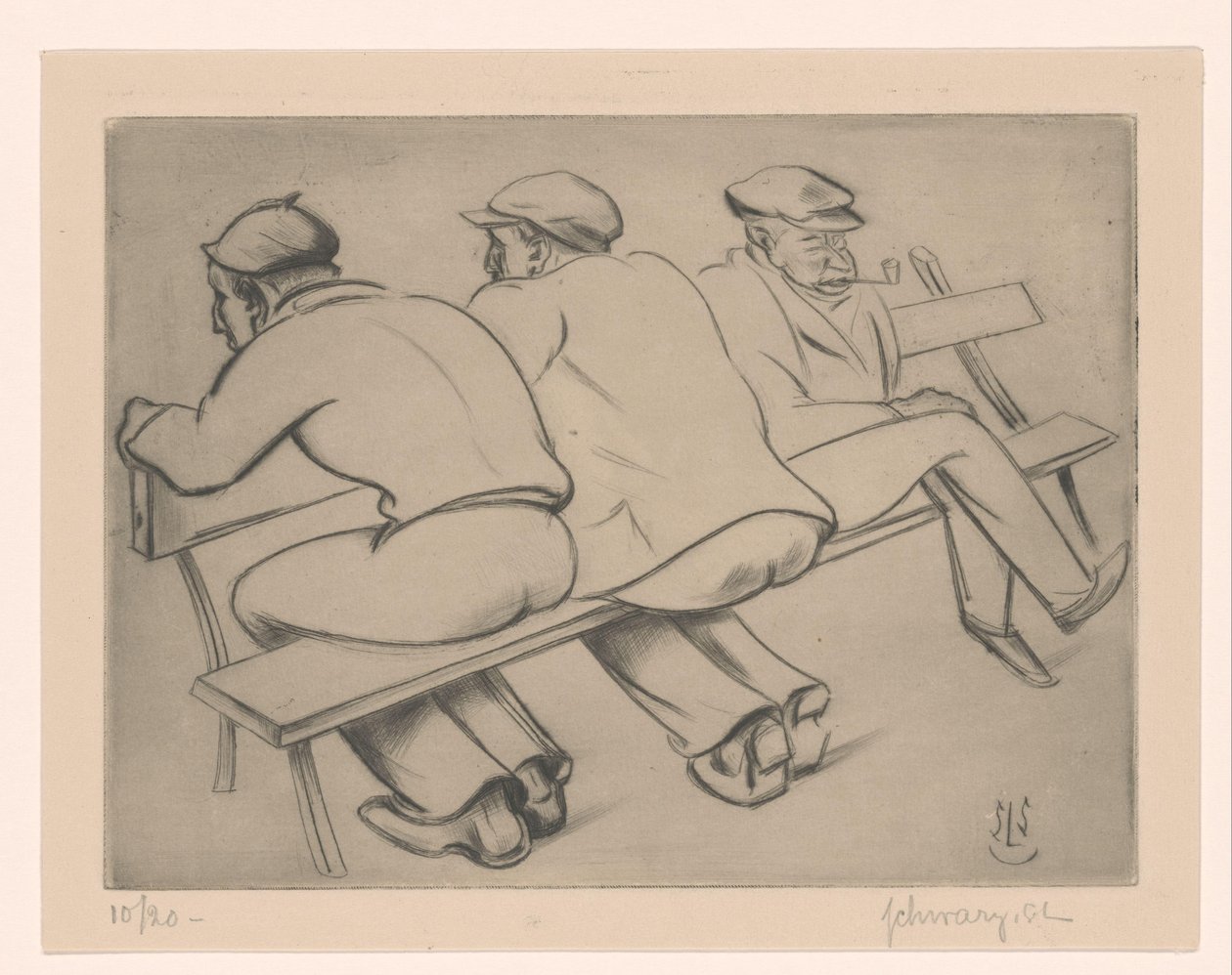 Tre uomini su una panchina da Mommie Schwarz (signed by artist)
