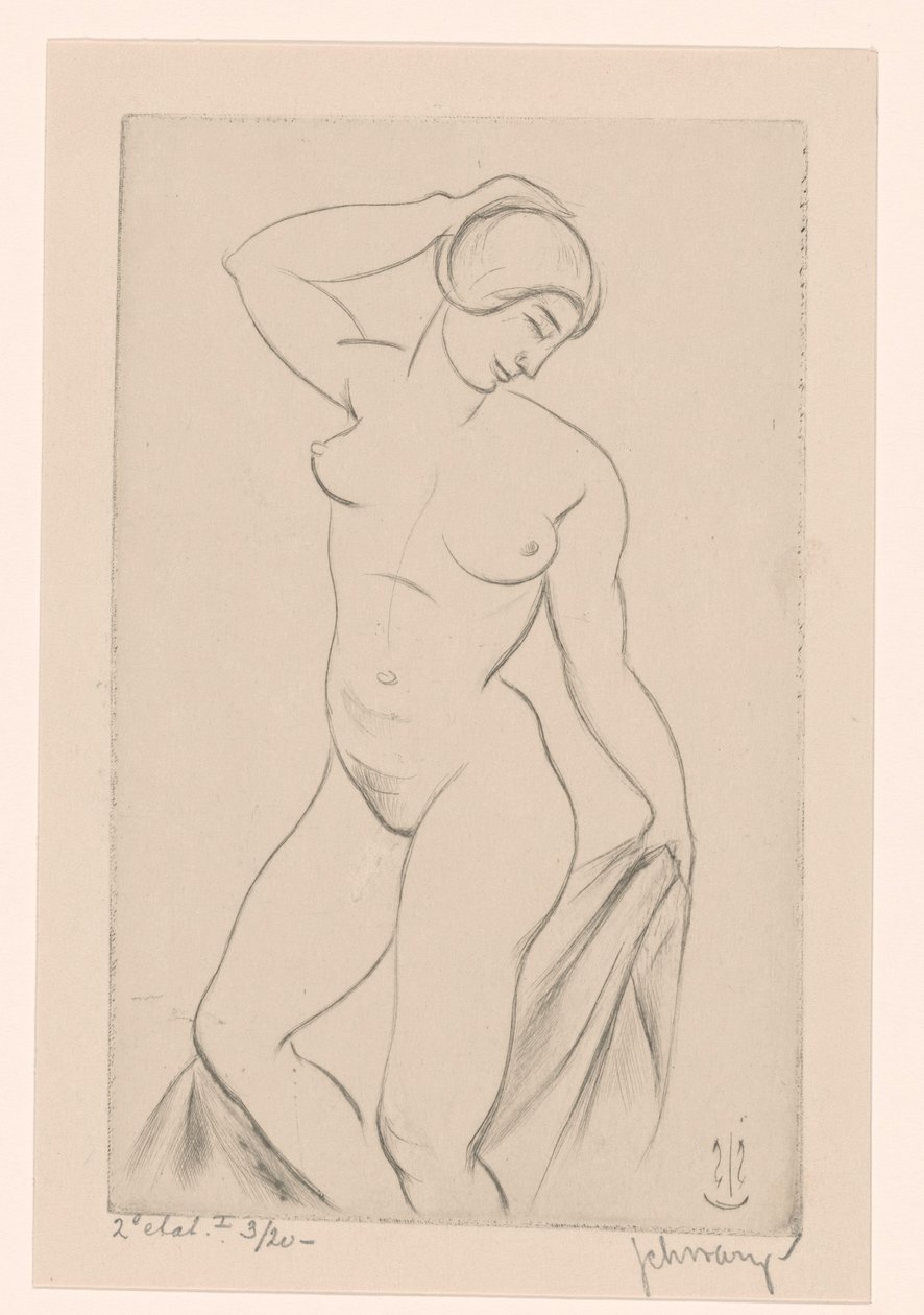 Donna nuda con mano sulla testa da Mommie Schwarz (signed by artist)