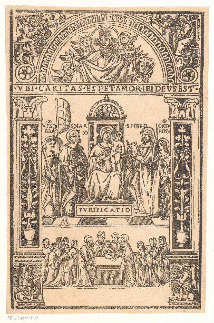 Maria con Bambino e santi da Monogrammist AM (prentmaker 16e eeuw)