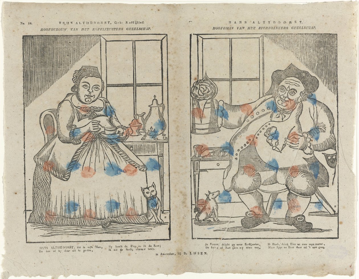 Trijn Antijddorst, Geb: Koffijlief. / Capo delle sorelle del caffè. / Hans Altyddorst. / Capo della società dei bevitori di birra da Monogrammist B (prentmaker)