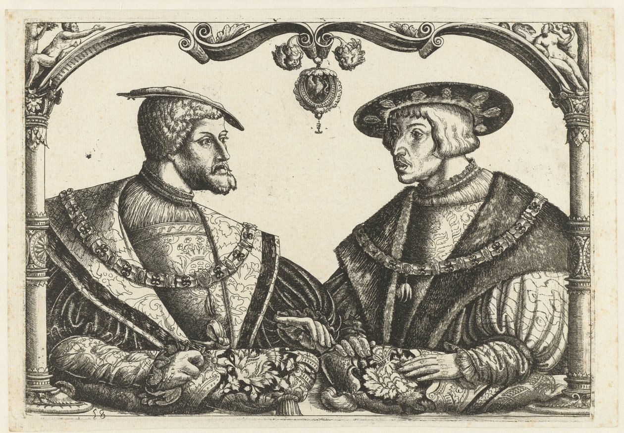 Carlo V e Ferdinando I da Monogrammist CB met boom (attributed to)