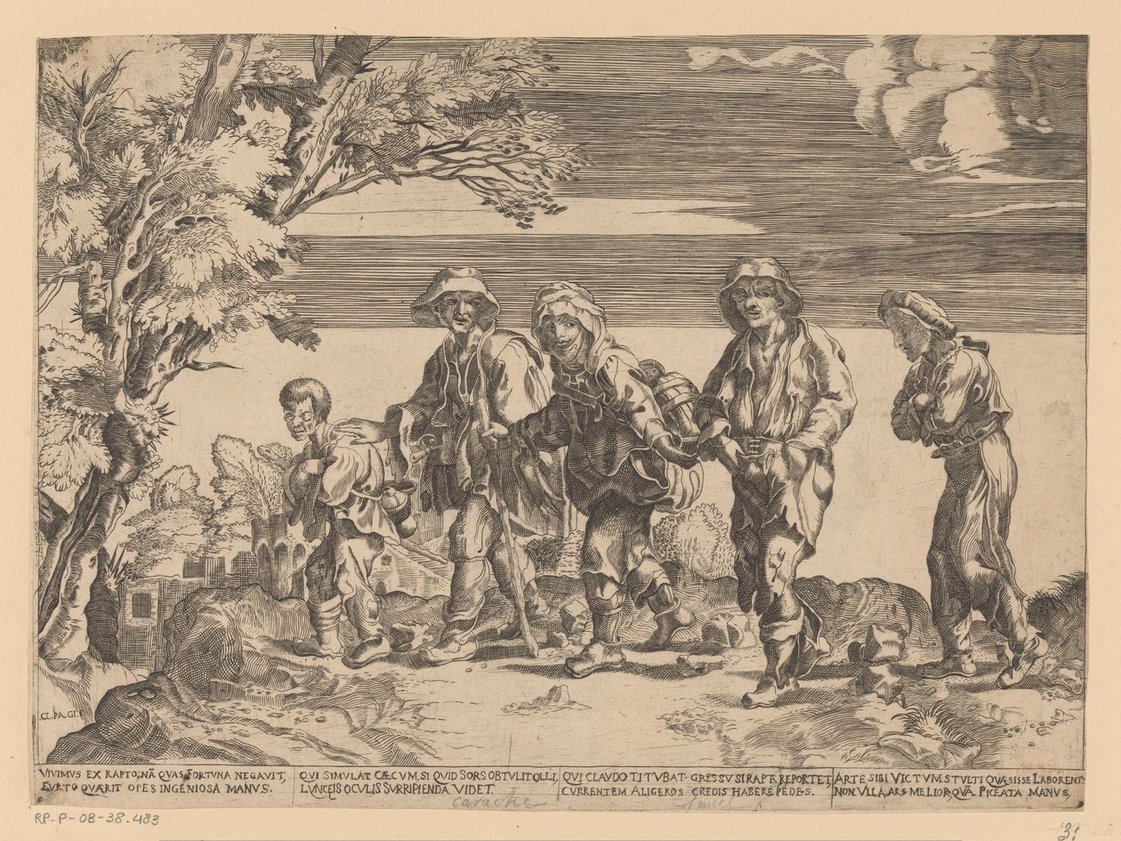 Gruppo di mendicanti in un paesaggio da Monogrammist CLPAGI