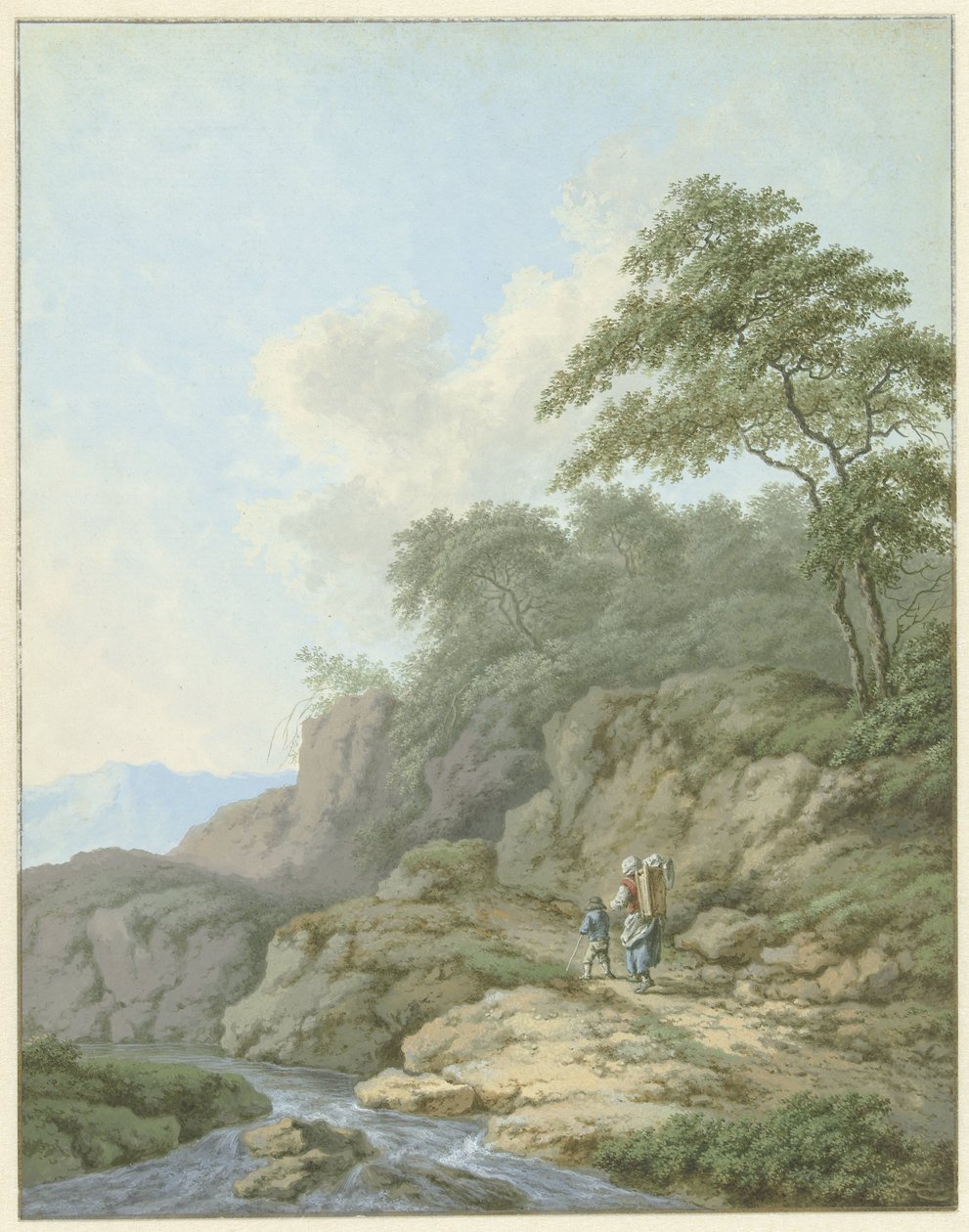 Paesaggio con donna e ragazzo in viaggio da Monogrammist FWH (possibly)