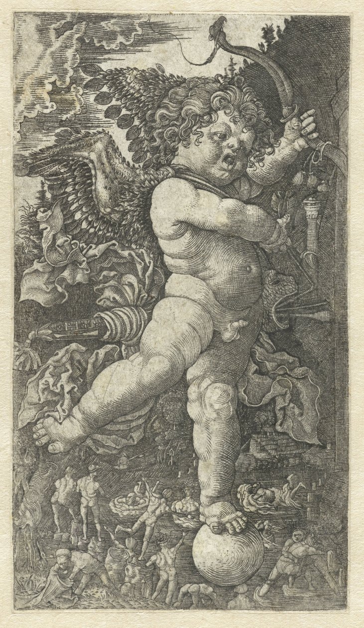 Cupido arrabbiato su una sfera da Monogrammist HL