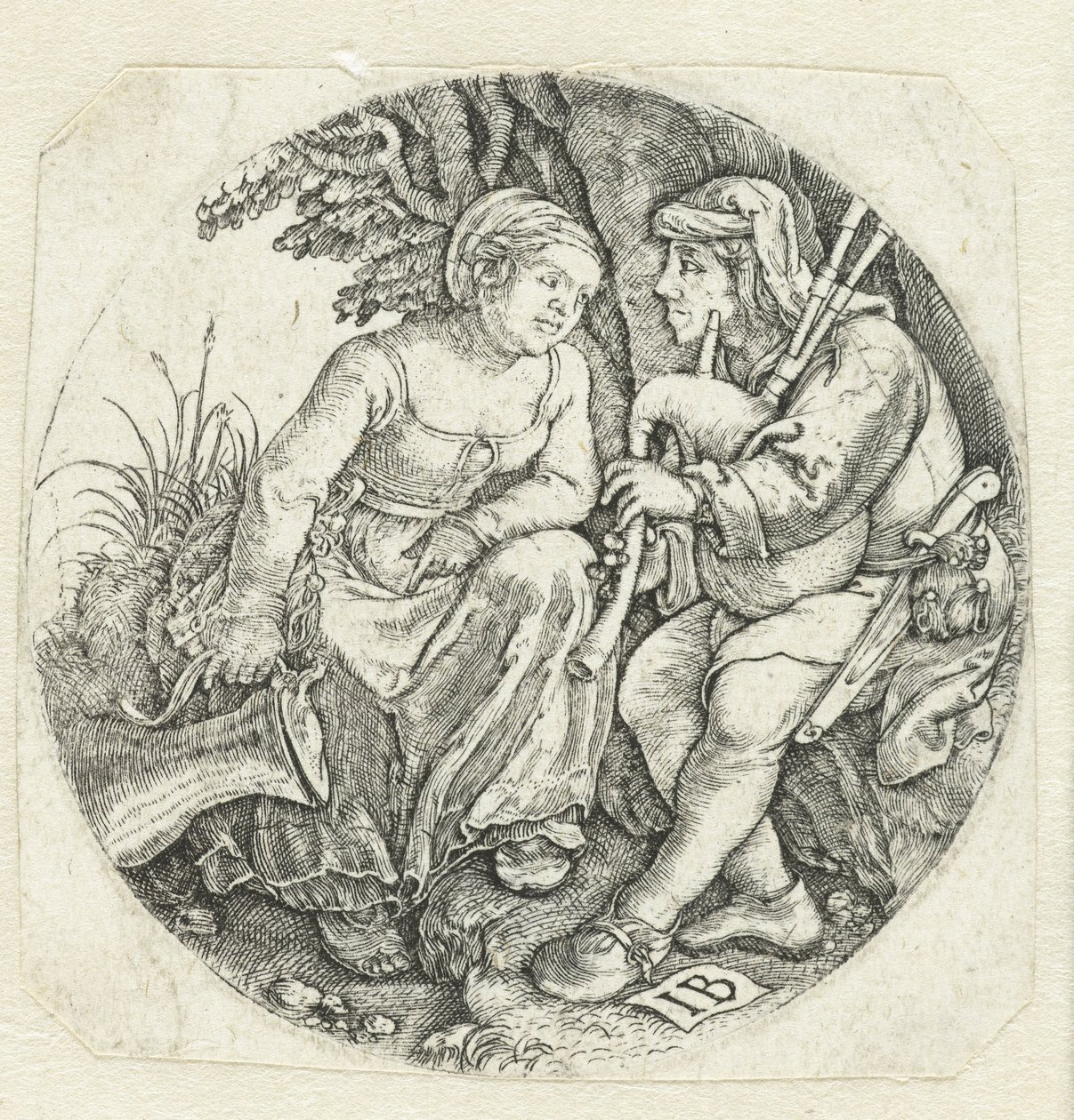 Suonatore di cornamusa e giovane donna da Monogrammist IB