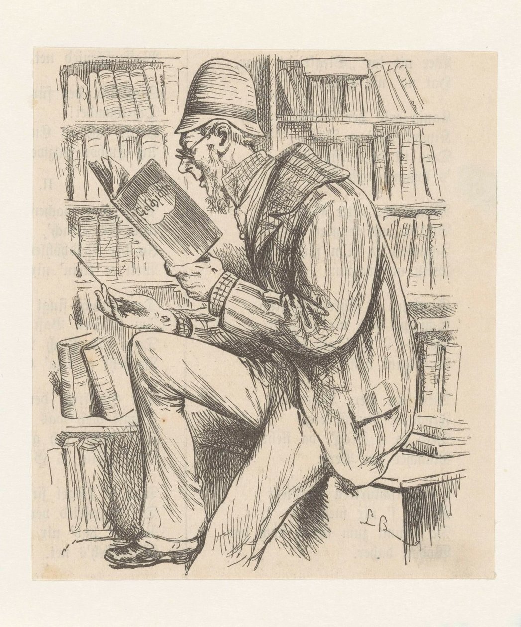 Uomo in una libreria da Monogrammist LB (Duitsland 19e eeuw)