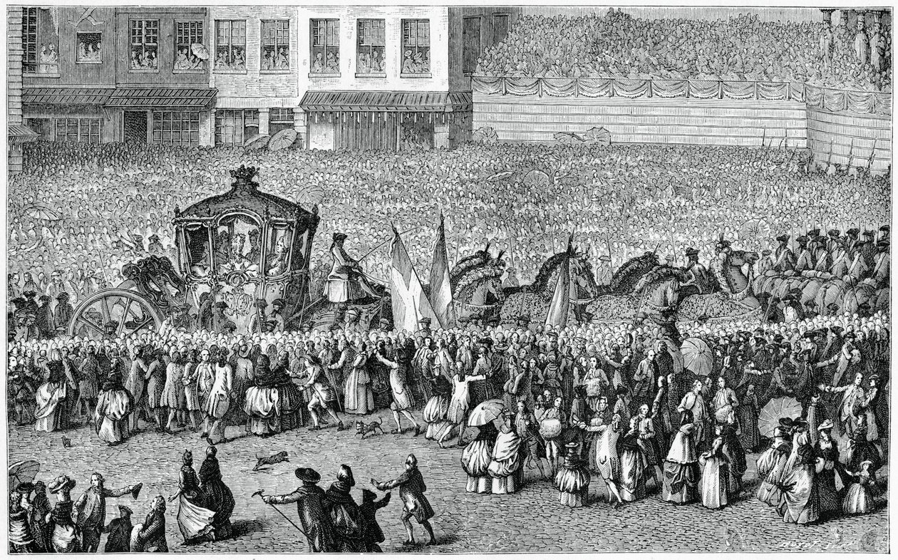 Carrozza trainata da cavalli in una parata, 1782, 1885 da Moreau