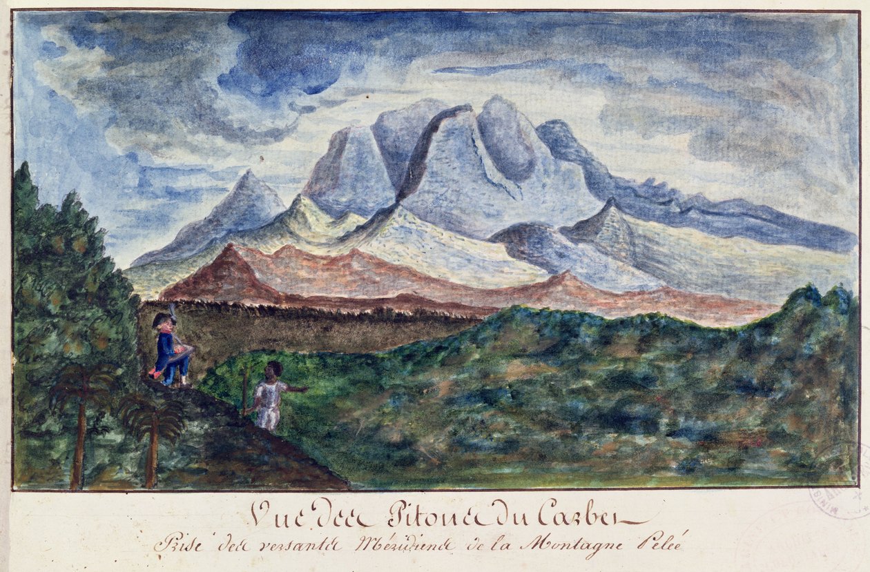 Vista dei Pitons du Carbet dal Monte Pelée, Martinica, c.1815 da Moreau de Jones