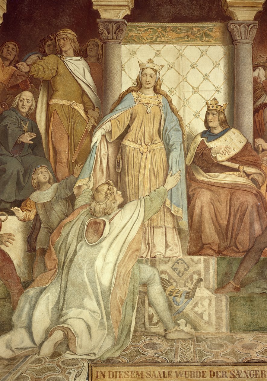 (dettaglio) di Der Saengerkreis, Castello di Wartburg da Moritz Ludwig von Schwind