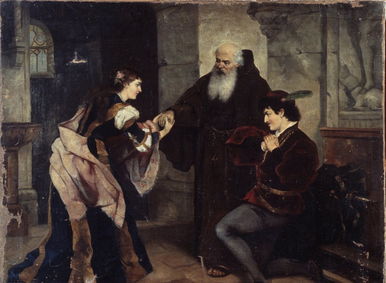 Il matrimonio di Romeo e Giulietta. Scena ispirata alla pièce teatrale di William Shakespeare (1564-1616). da Moritz Ludwig von Schwind