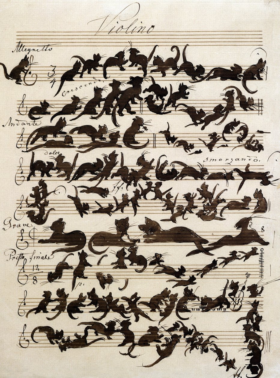 La sinfonia del gatto (Die Katzensymphony) disegno di Moritz von Schwind del 1868. Staatliche Kunsthalle Karlsruhe da Moritz Ludwig von Schwind