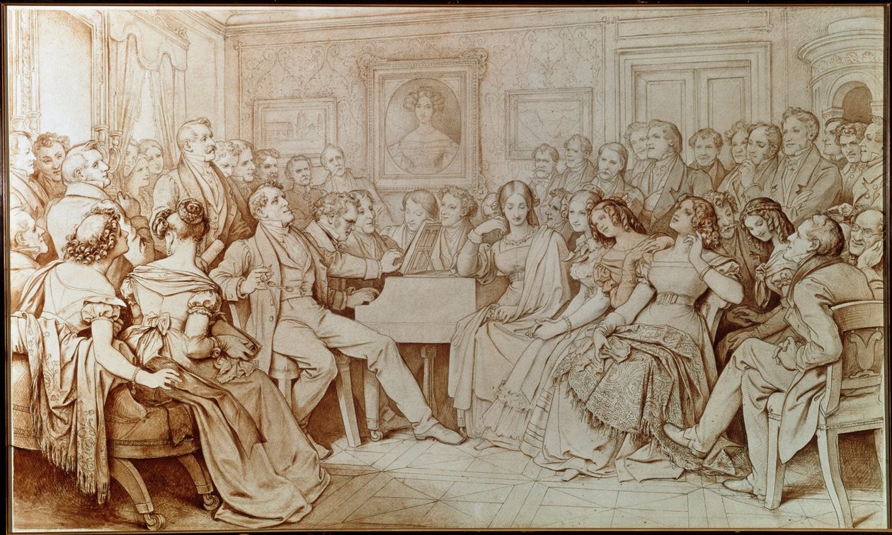Il compositore Franz Schubert accompagna il tenore Johann Michael Vogl a una serata musicale dal Barone von Spaun da Moritz Ludwig von Schwind