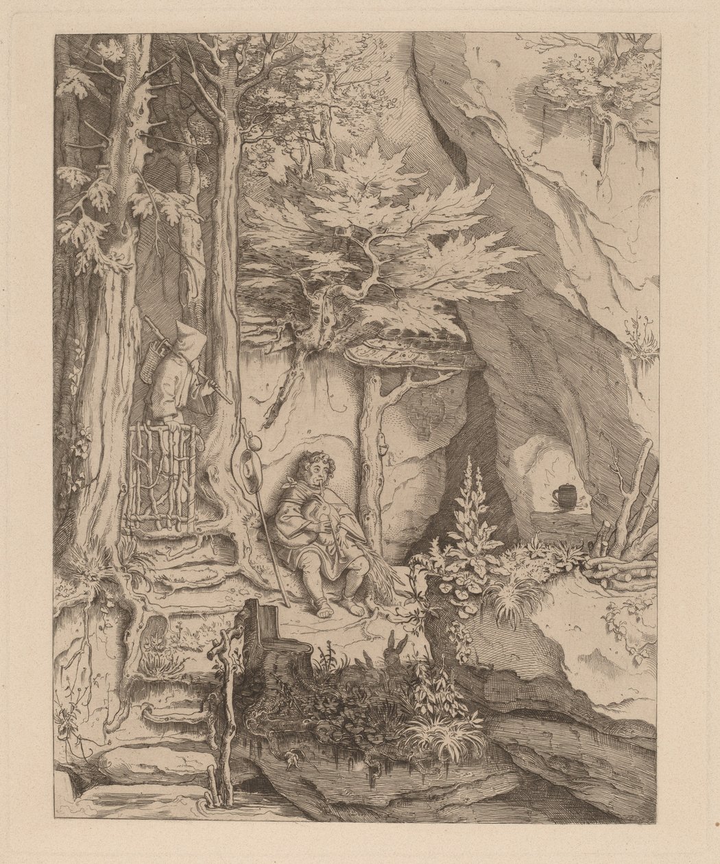 Un monaco con un suonatore di cornamusa da Moritz Ludwig von Schwind