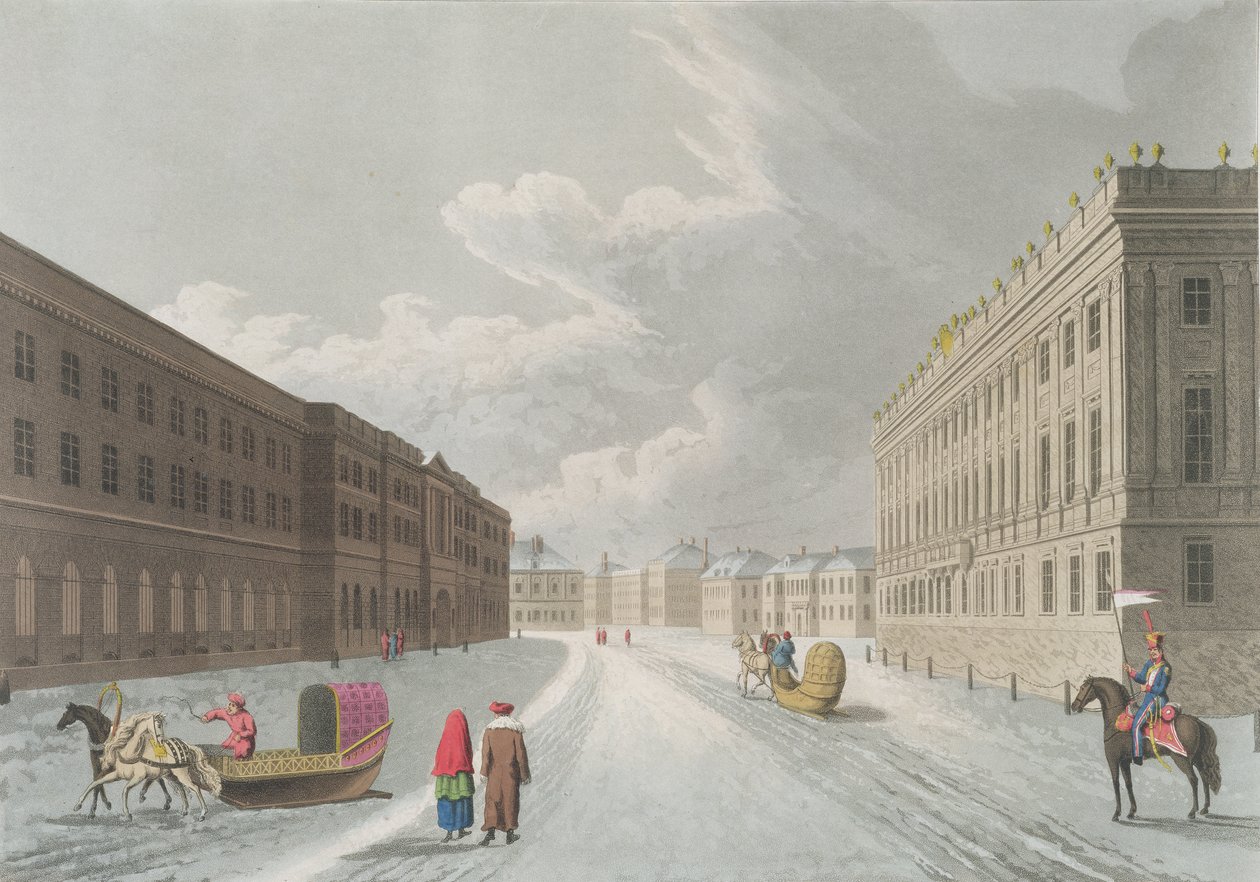 Veduta del Palazzo di Marmo nel Grand Millione, San Pietroburgo, illustrazione per febbraio da 