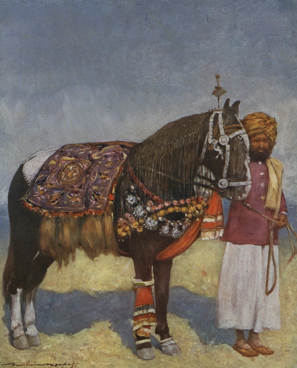 Servitore indiano con cavallo - inizio XX secolo da Mortimer Ludington Menpes