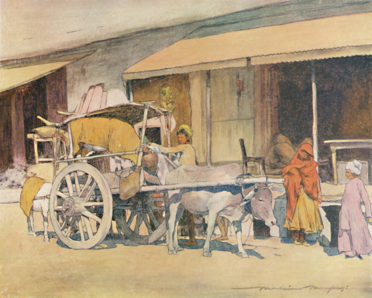 Un carro di buoi, Ajmere, 1905 da Mortimer Ludington Menpes