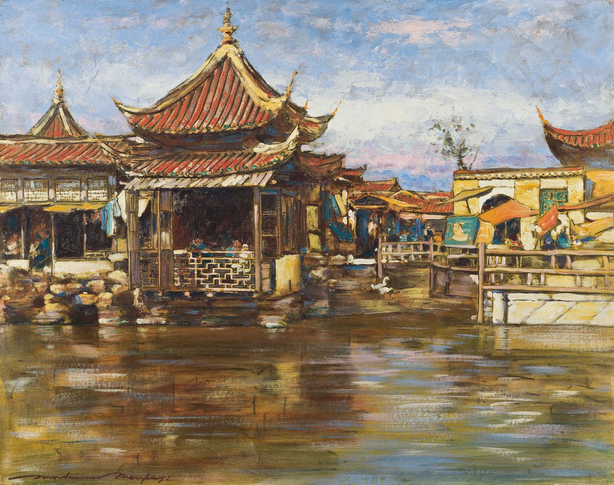 Una casa da tè, Shanghai, c.1909 da Mortimer Ludington Menpes