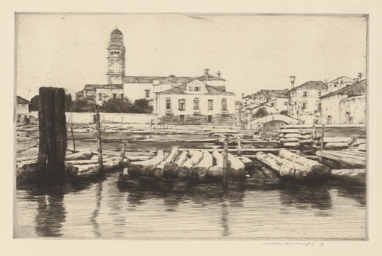 Riva del Brenta con legname da Mortimer Menpes