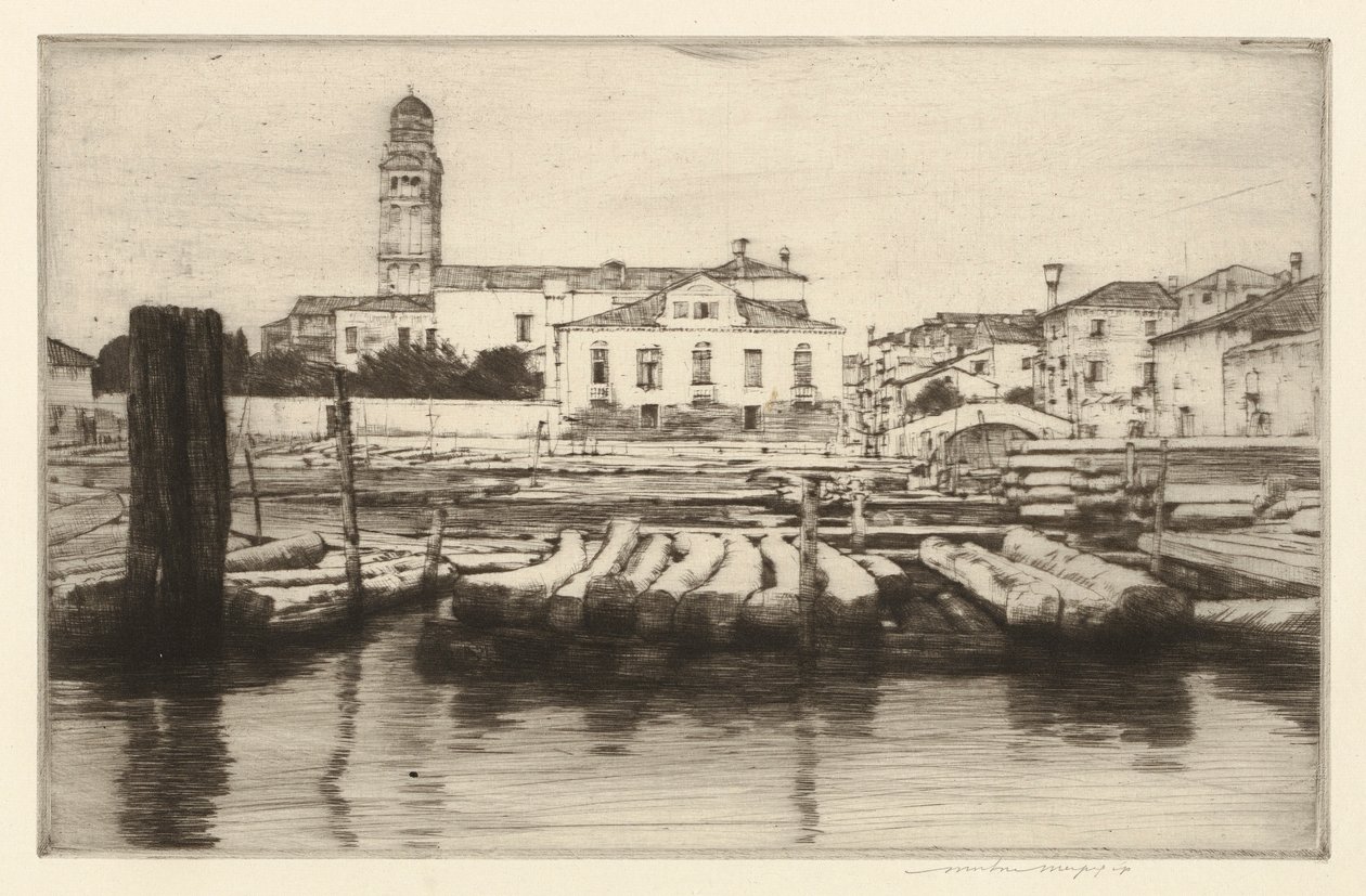 Riva del Brenta con alberi da Mortimer Menpes