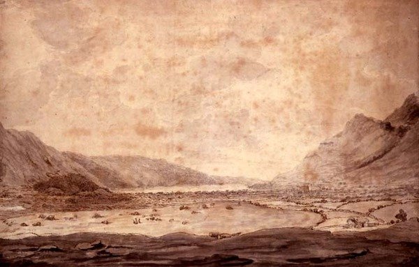 Vista panoramica di Derwentwater e la Valle di Keswick (dettaglio), c.1772 da Moses Griffith