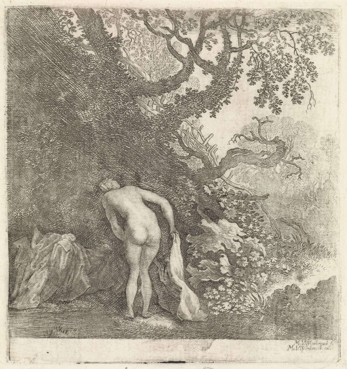 Donna che fa il bagno, vista da dietro da Moyses van Wtenbrouck