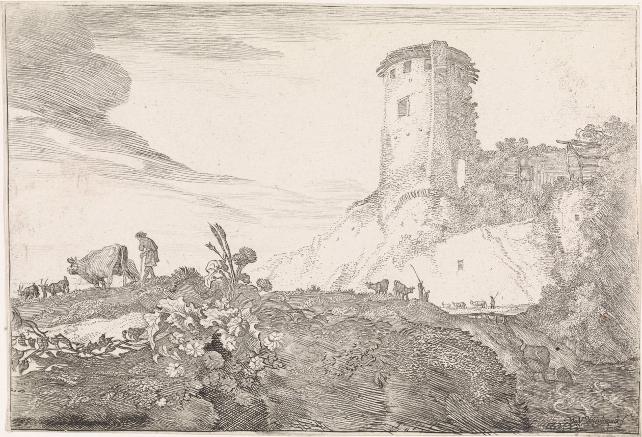 Paesaggio con torre rotonda da Moyses van Wtenbrouck