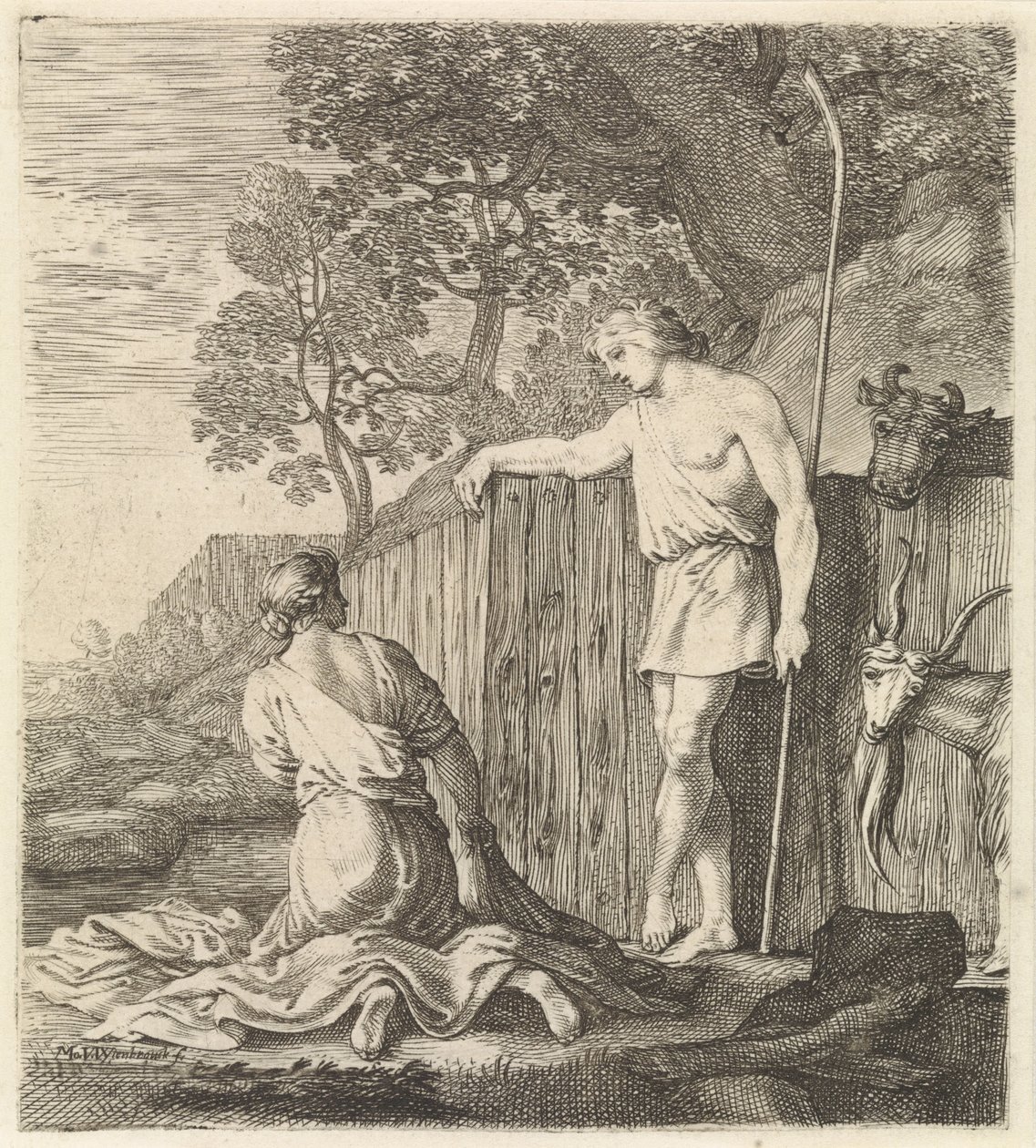Lavandaia e pastore presso un ruscello da Moyses van Wtenbrouck