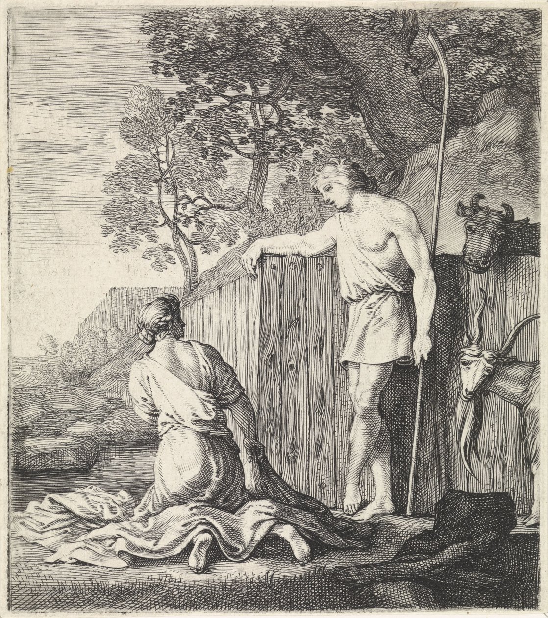 Lavandaia e pastore presso un ruscello da Moyses van Wtenbrouck