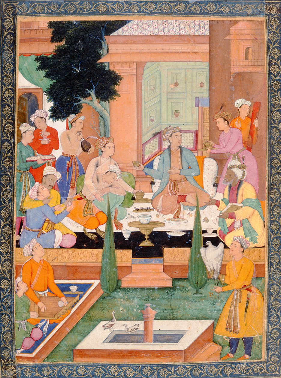 Un principe e compagni prendono rinfreschi e ascoltano musica, dal Piccolo Album Clive da Mughal School