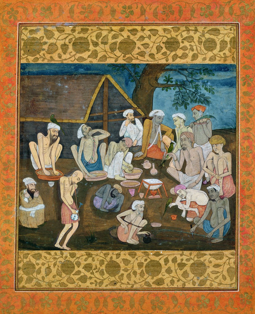 Assemblea di fakir che preparano bhang e ganja, dal Grande Album Clive da Mughal School