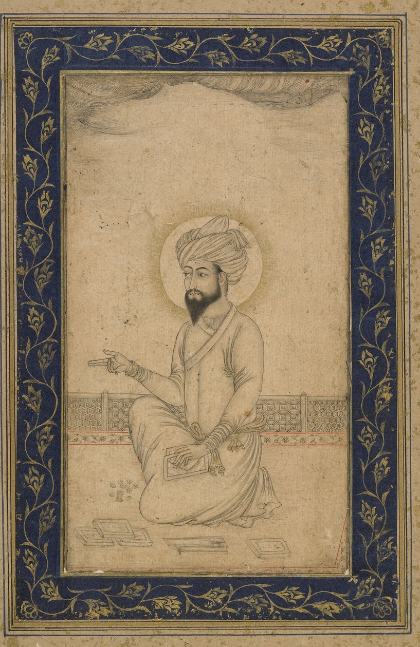 Imperatore Babur, foglio di album staccato, fine XIX secolo da Mughal School