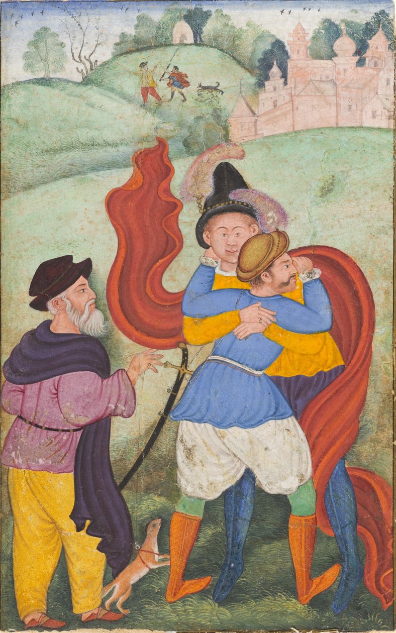 Europei che si abbracciano, c.1590 da Mughal School