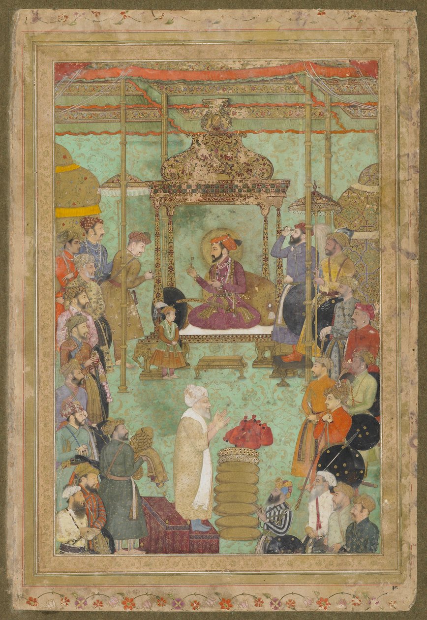Shah Jahan in trono con Mahabat Khan e uno Shaykh, dal tardo Album Shah Jahan, manoscritto staccato, 1629-1630 da Mughal School