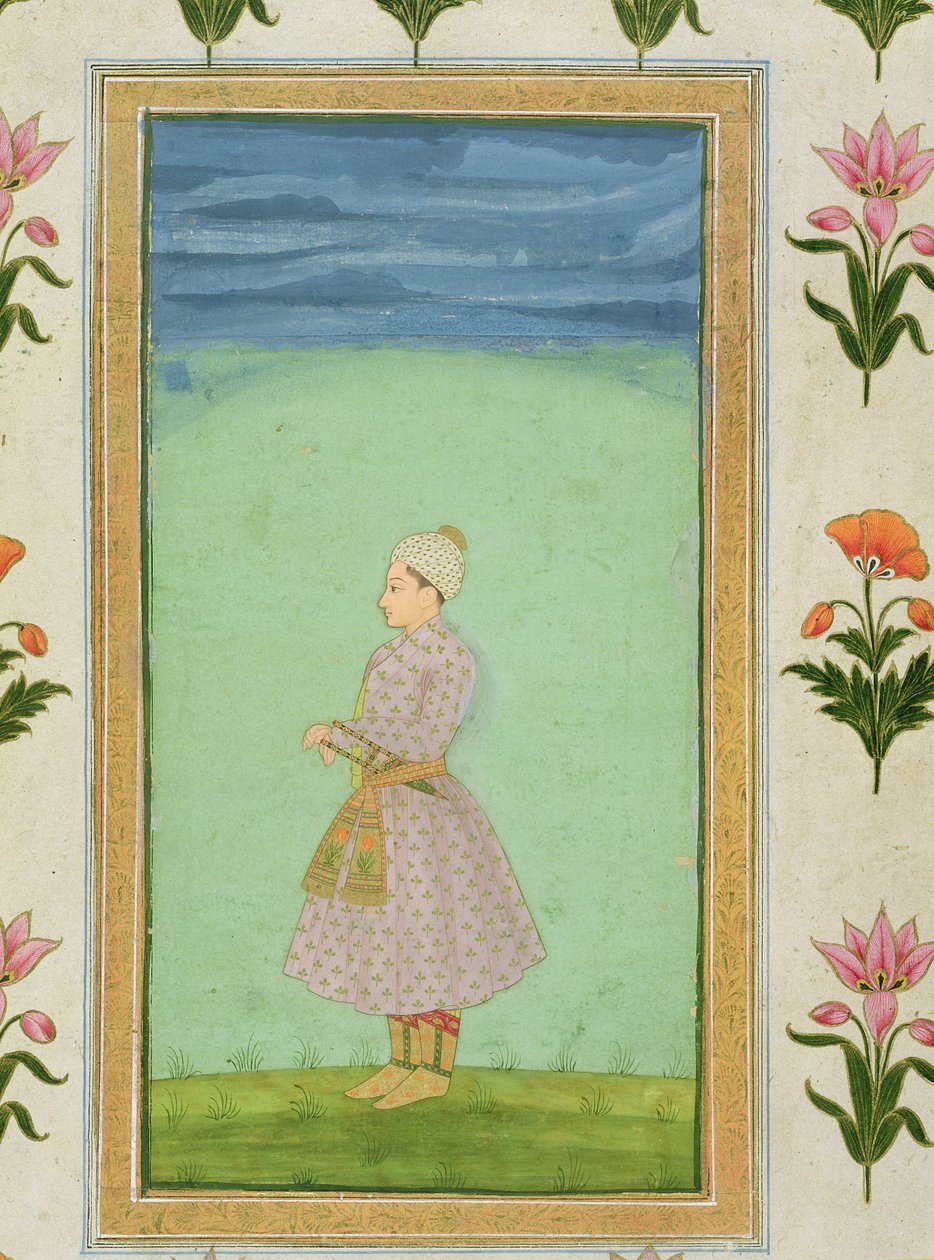 Figura in piedi di un ragazzo con un pugnale ingioiellato nella fascia, dal Piccolo Album Clive da Mughal School
