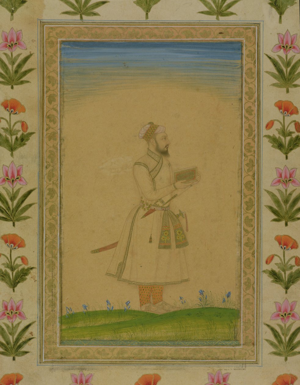 Figura in piedi di un nobile, con un libro, dal Piccolo Album Clive da Mughal School