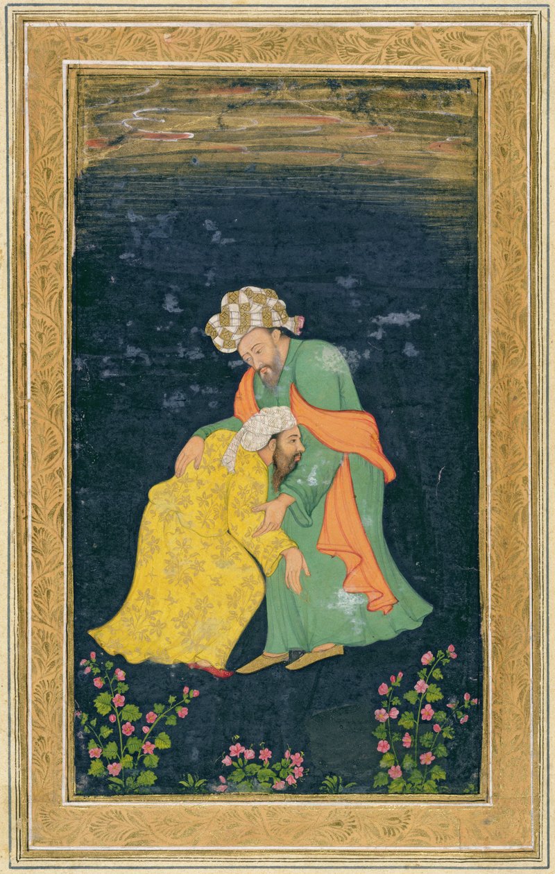 Un Mullah che si inchina a un uomo in abiti iraniani che lo solleva dalla sua supplica, dal Piccolo Album Clive da Mughal School