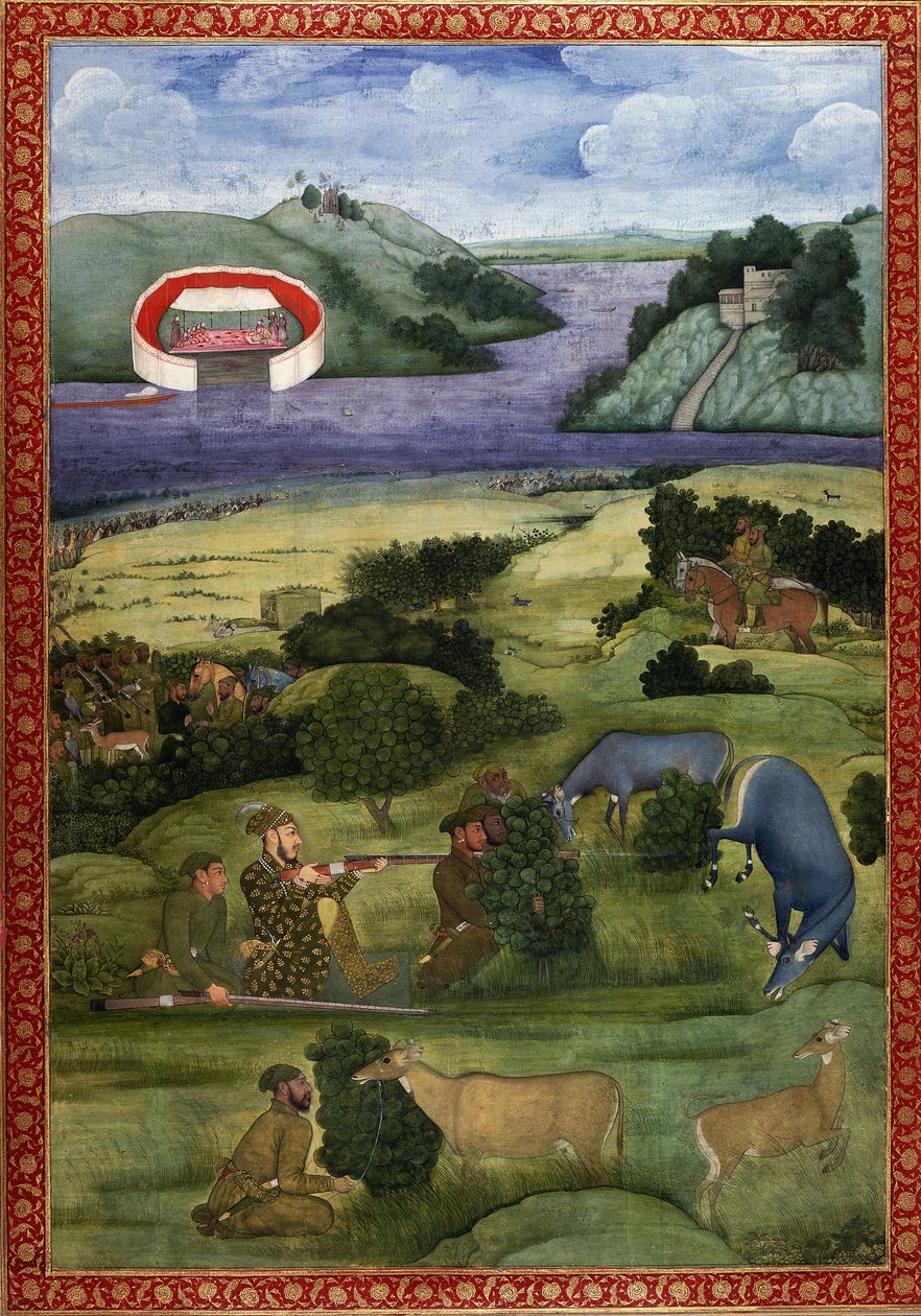 Un principe e compagni che cacciano il cervo nero, c.1670-80 da Mughal School