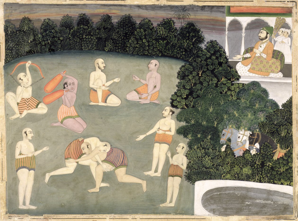 Atleti si esibiscono davanti a un nobile seduto, c.1760 da Mughal School