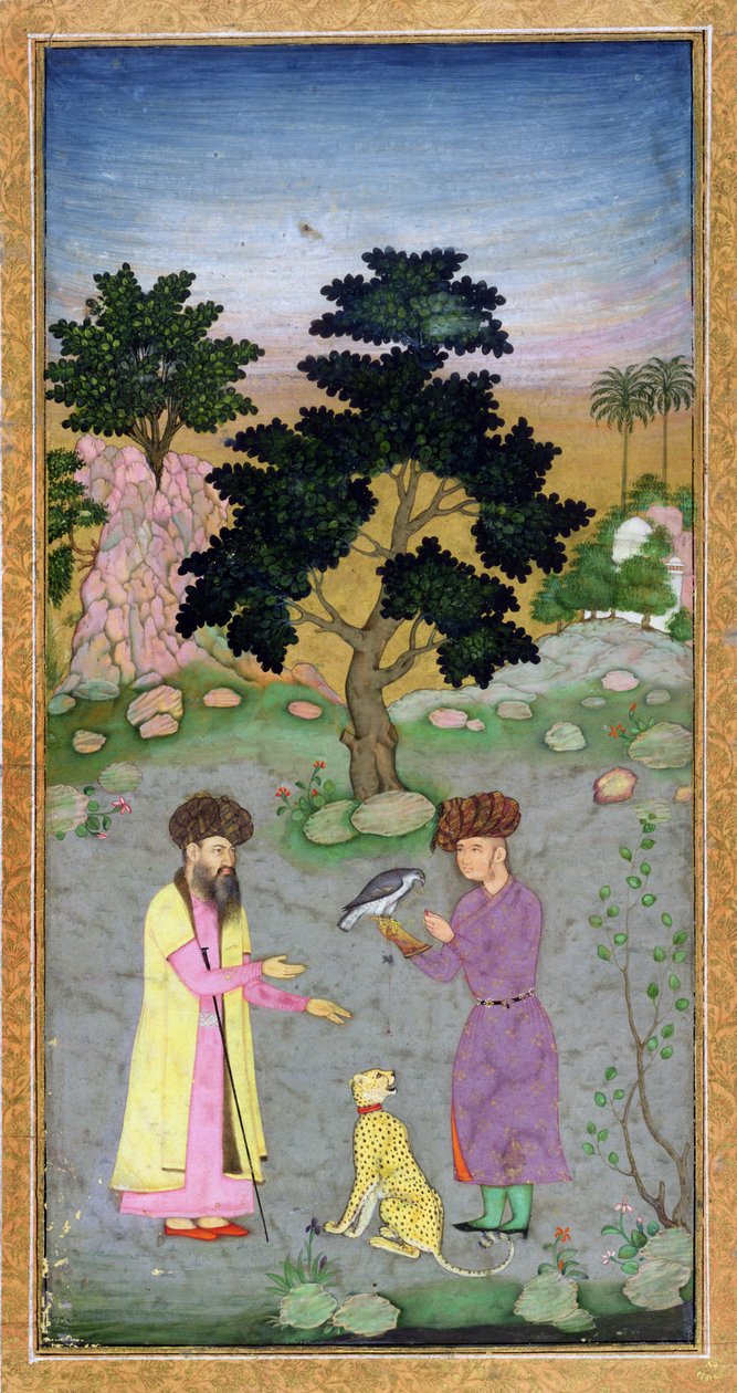 Falconiere con compagno e ghepardo domestico, dal Piccolo Album Clive, c.1610-15 da Mughal School