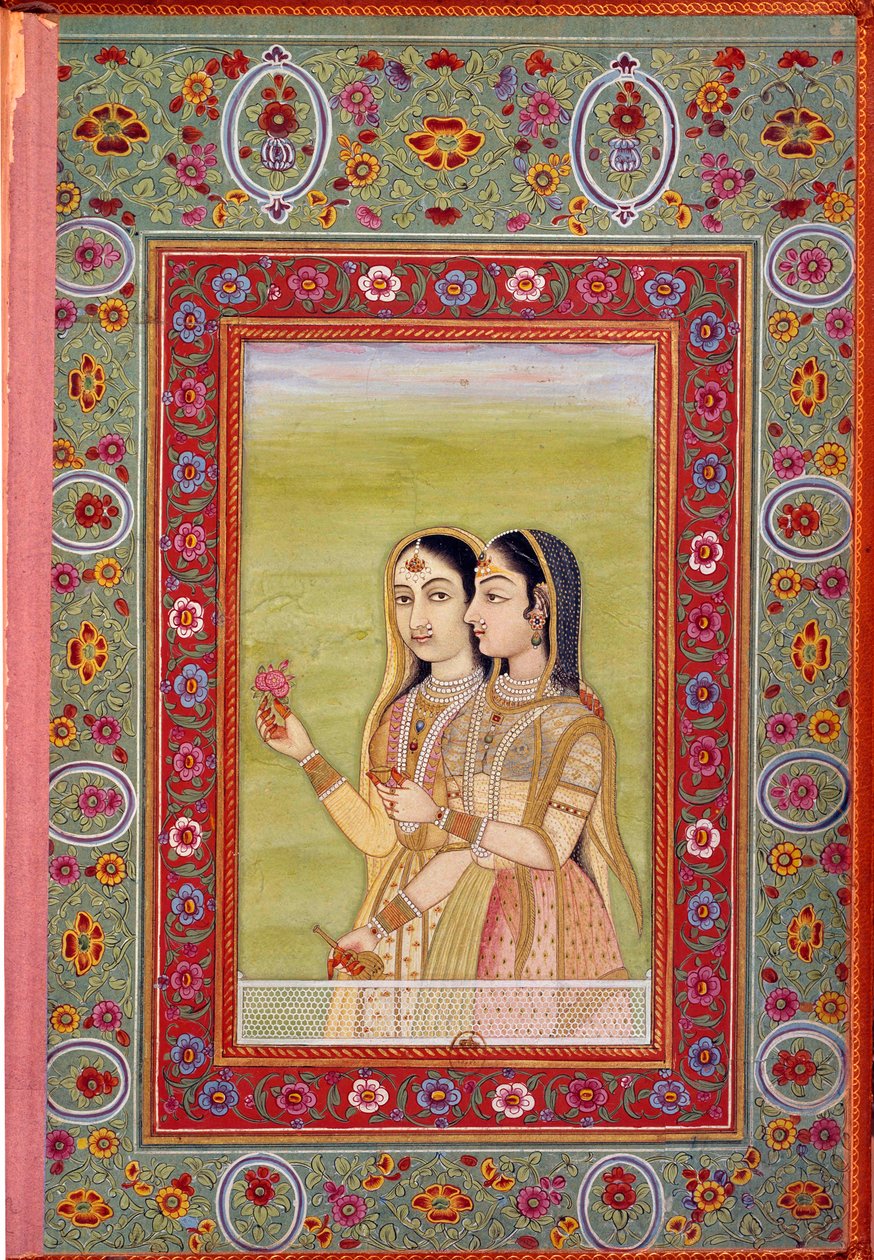 Arte indiana: miniatura che rappresenta due donne. 17° secolo (periodo Moghul) da Mughal School