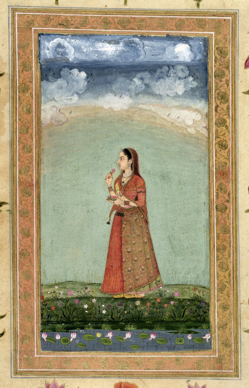 Signora che tiene una ciotola di rose, dal Piccolo Album Clive da Mughal School
