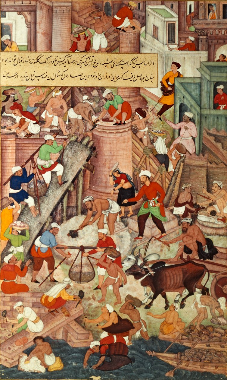 Il Forte Rosso di Agra durante la costruzione, dall