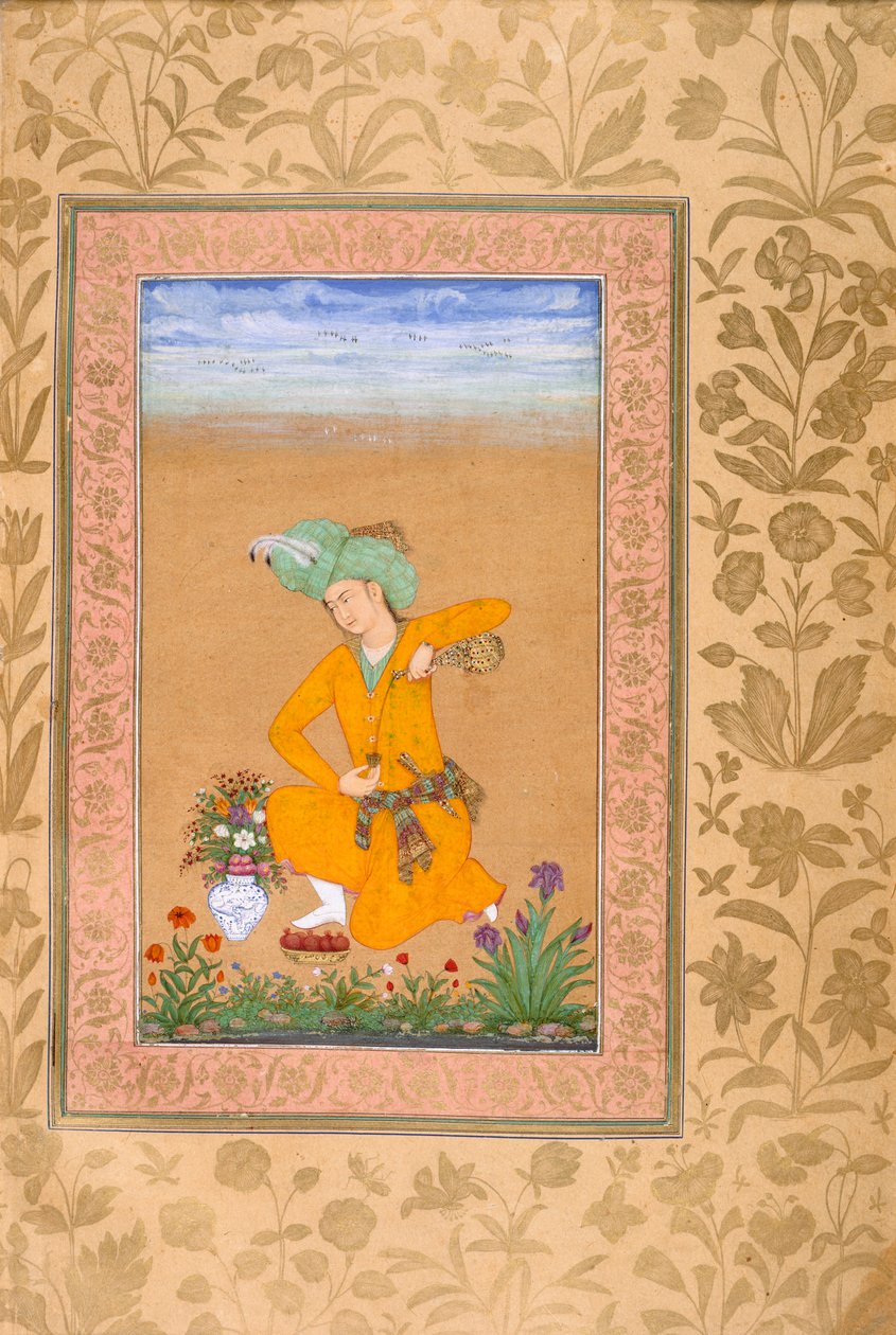 Un principe vestito in costume persiano che versa vino da Muhammad Khan