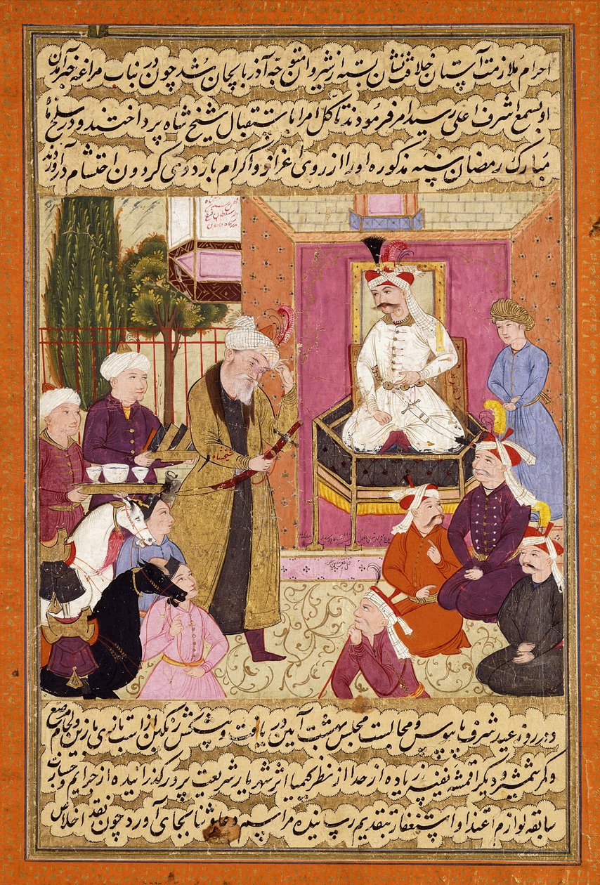Shah Abbas in viaggio tra Sherwan e Azerbaigian, ricevendo Sher Shah, c. 1688 da Muin Musavvir