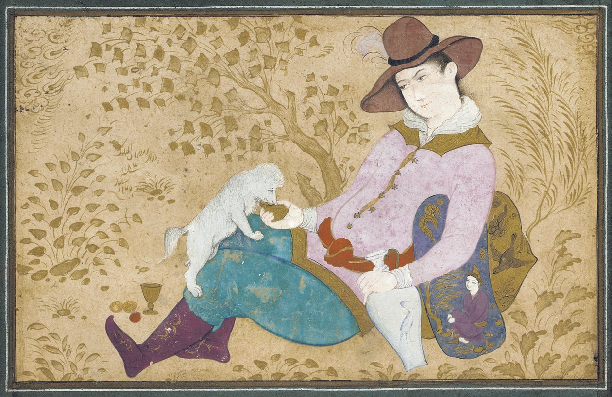 Giovane uomo con un cane, 1673 da Muin Musavvir