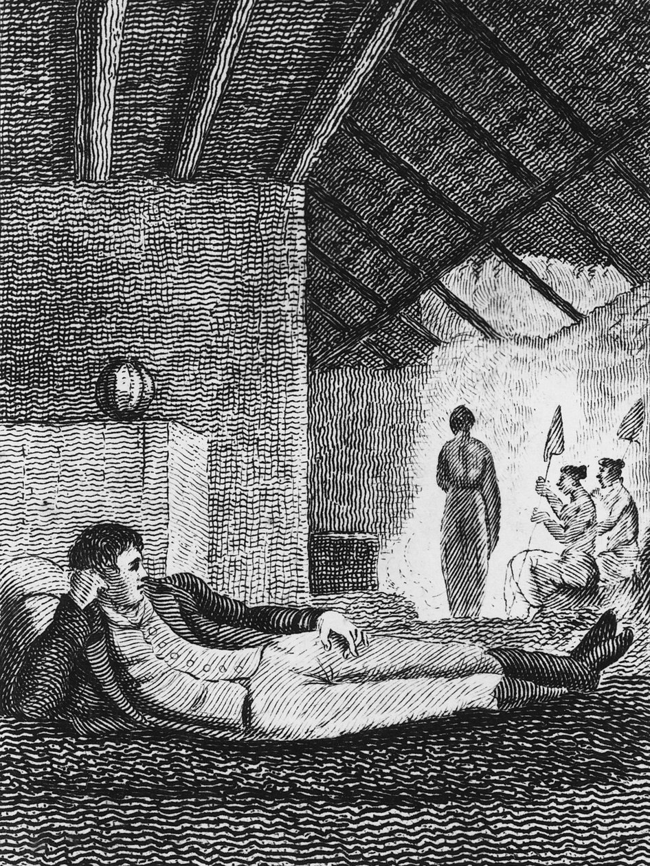 Park che riposa in una capanna nativa durante i suoi viaggi, 1816 da Mungo Park
