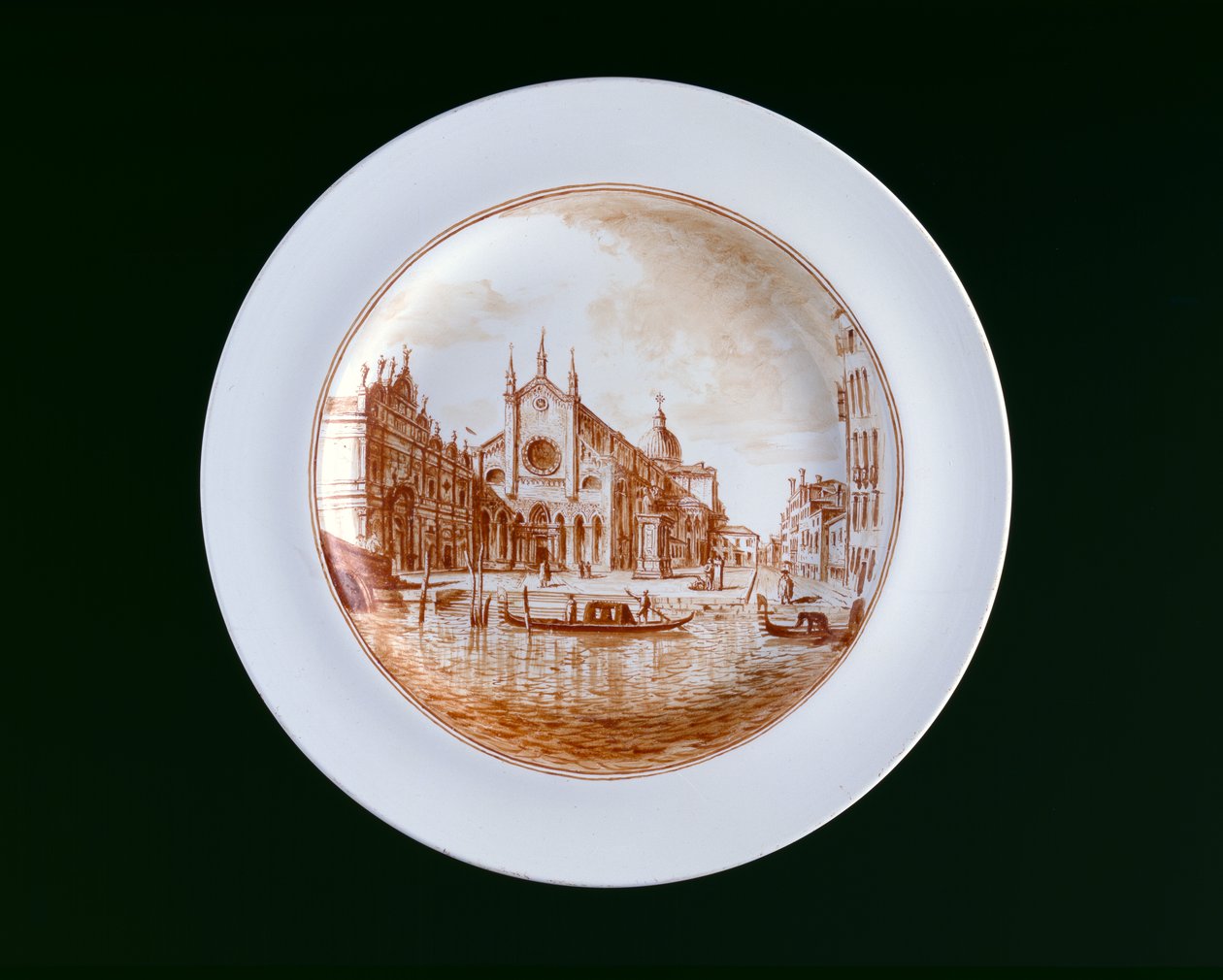 Piatto con vista di SS Giovanni e Paolo, Vetreria Miotti, Murano, Venezia, c. 1741 da Murano Miotti Family