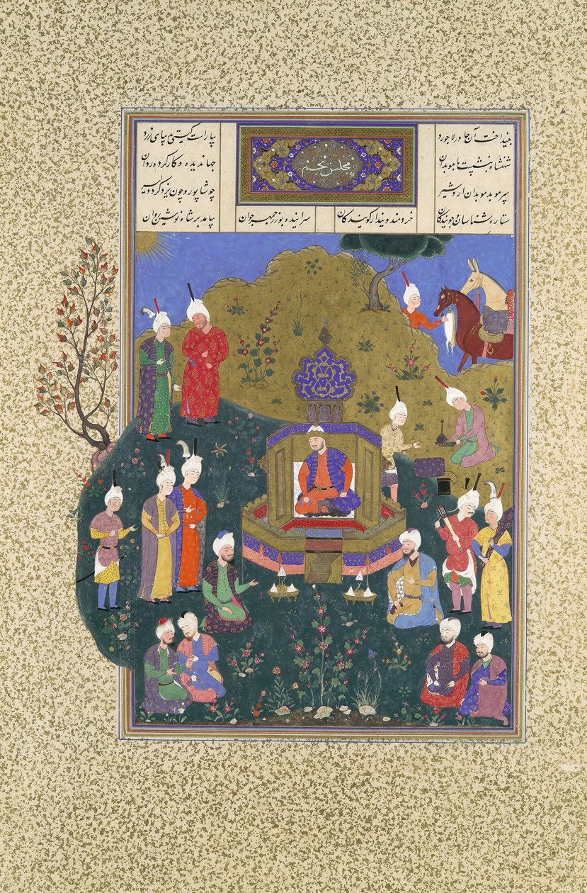 Buzurjmihr appare alla quinta assemblea di Nushirvan, Folio 622r dallo Shahnama..., ca. 1530-35 da Muzaffar 